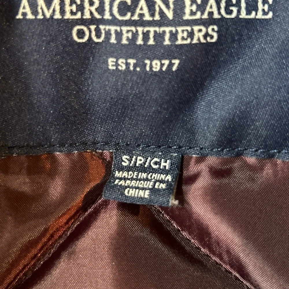 American Eagle Women's Bomber Jacket Size SP Maroon Zip Up‎ Varsity Ribbed Trim